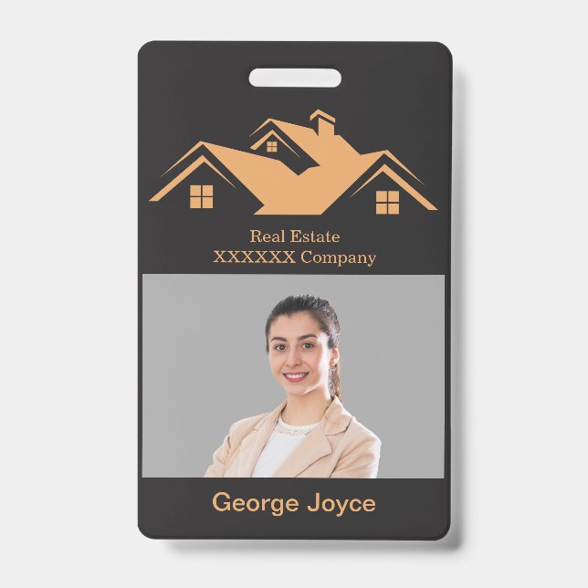 Real Estate Promotional Black & Gold Name Tag  Badge (Front)