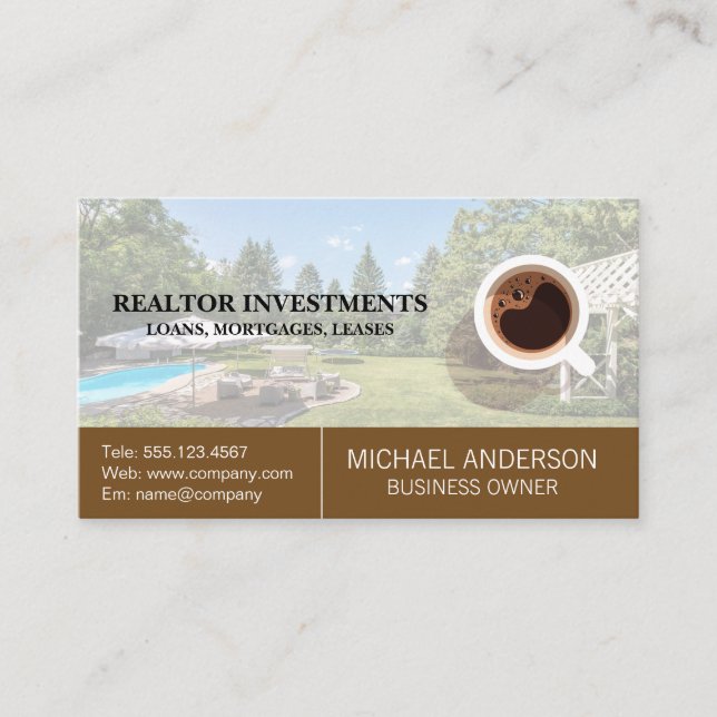 Real Estate Property | Coffee Logo Business Card (Front)