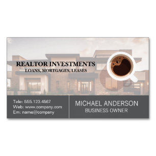 Real Estate Property Cup of Coffee Magnetic Business Card
