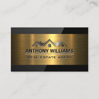Real Estate Property | Gold Metallic | Black Gloss Business Card