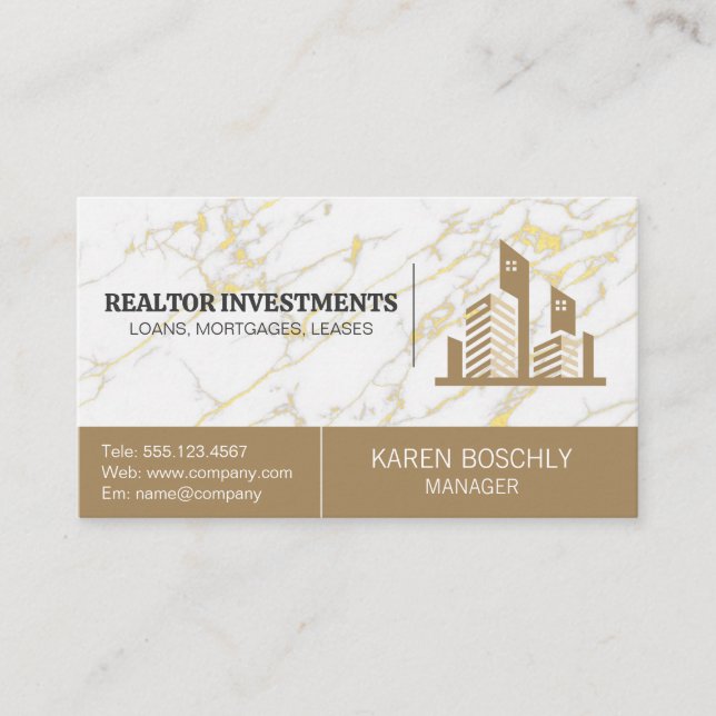 Real Estate Property Logo | Marble Business Card (Front)
