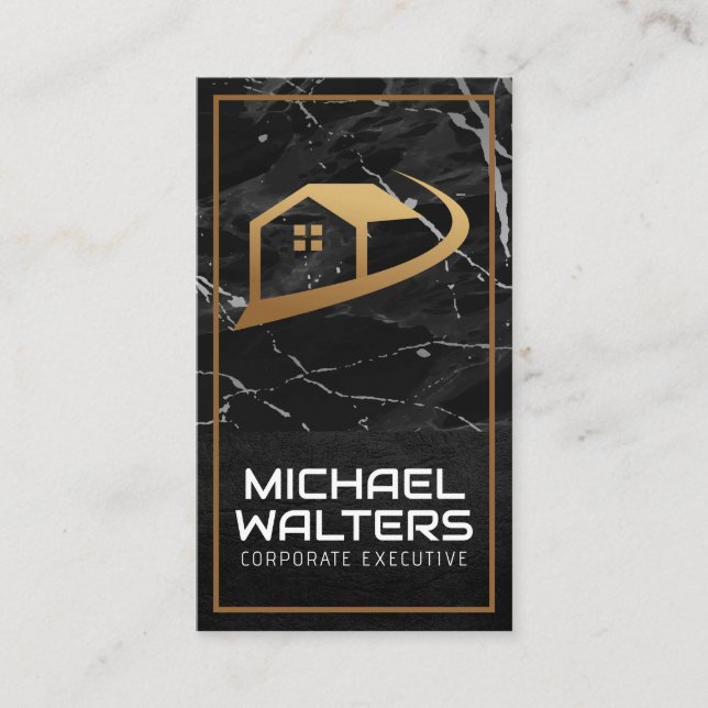 Real Estate Property Logo | Marble Leather Business Card (Front)