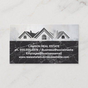 Real Estate Property Metallic Logo   Black Marble Appointment Card