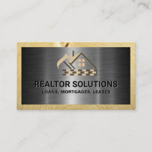 Real Estate Property Metallic Wood Builders Business Card