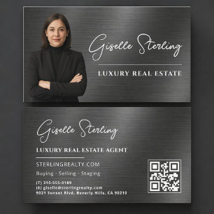 Real Estate QR Code Photo Metallic Business Card