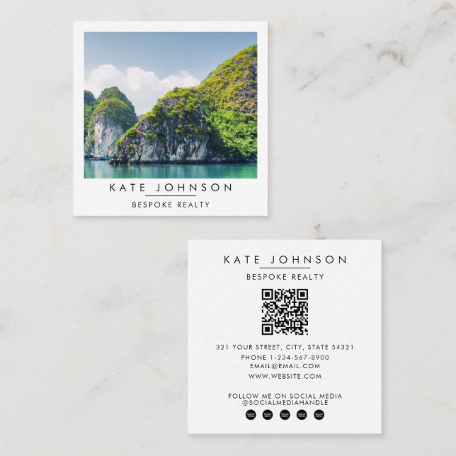 Real Estate Realtor Agent Photo QR Code Square Business Card (Front/Back)