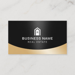 Real Estate Realtor Modern House Logo Black & Gold Business Card