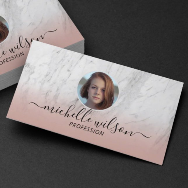 Real Estate Realtor Trendy Marble Blush Pink Photo Business Card (Creator Uploaded)
