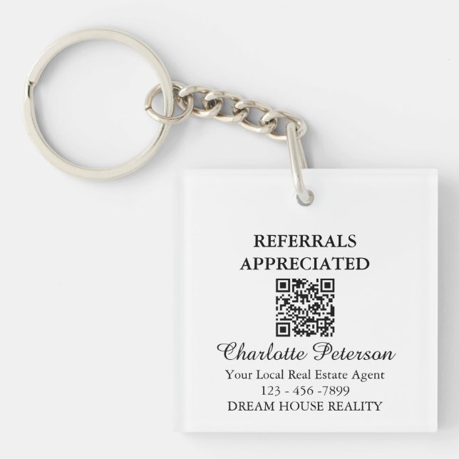 Real Estate Referral Gift Realtor QR Code Keychain (Front)