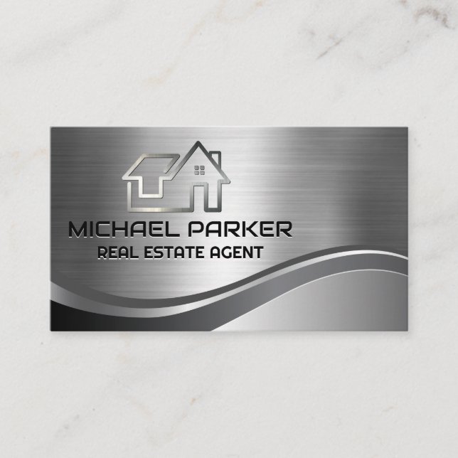 Real Estate Roof Logo | Home Metallic Business Card (Front)