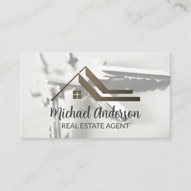 Real Estate Roof Logo | House Keys Business Card (Front)