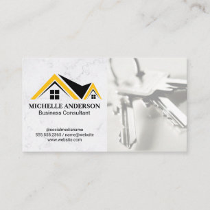 Real Estate Roof Logo Keys Business Card