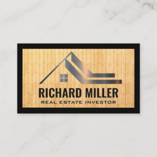 Real Estate Roof   Wood Panel Background Business Card