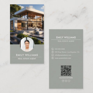 Real Estate Sage Green Photo QR Code Social Media Business Card
