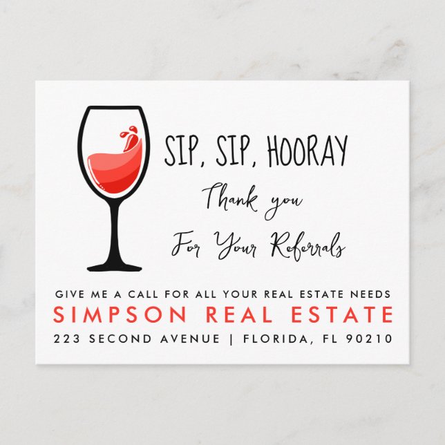 real estate sip sip hooray referrals Announcement (Front)
