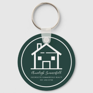 Real Estate White Green Business Custom Keychain