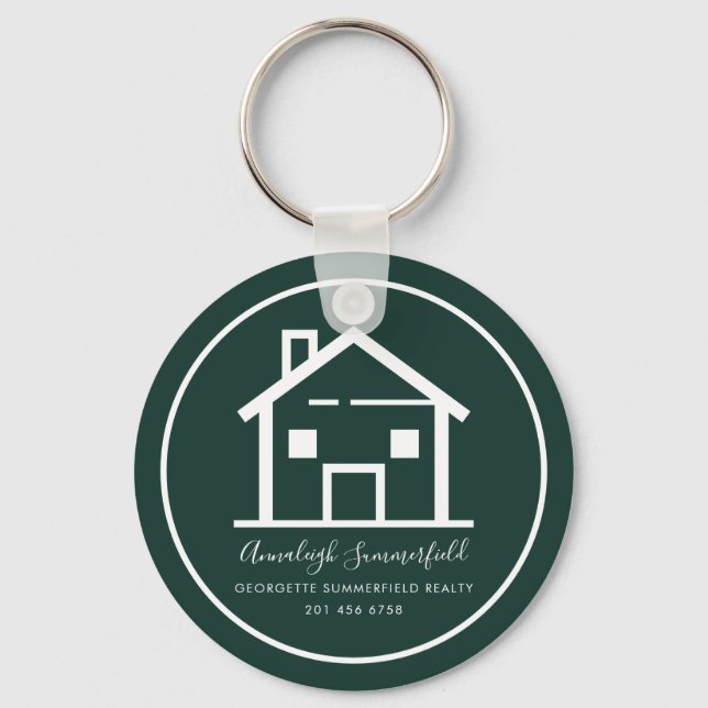 Real Estate White Green Business Custom Keychain (Front)