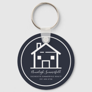 Real Estate White Navy Blue Custom Keychain