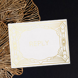 Real Foil Art Deco Geometric Gold Foil Meal RSVP  Invitation Postcard