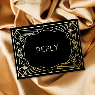 Real Foil Art Deco Geometric Gold Foil Meal RSVP  Invitation Postcard