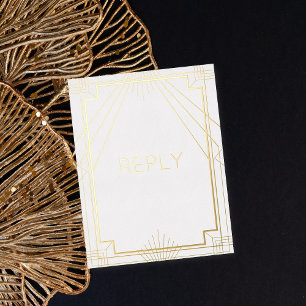 Real Foil Art Deco Geometric Meal RSVP  Invitation Postcard