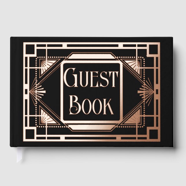 Real foil art deco rose gold black gatsby 20's guest book (Front)
