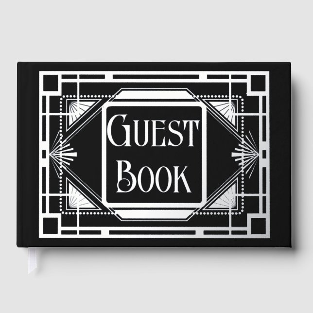 Real foil art deco silver black formal gatsby 20's guest book (Front)