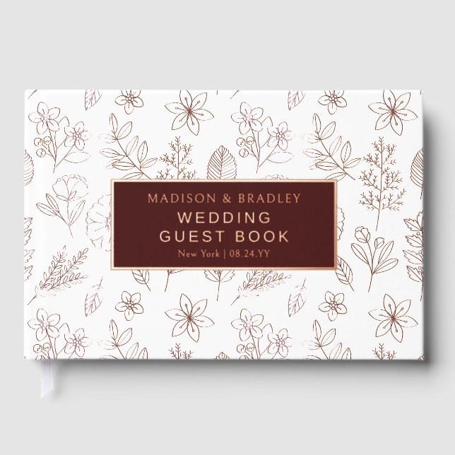 Real Foil Botanical Floral Wedding Guest Book (Front)