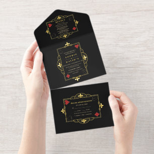 Real Foil Casino Poker Vegas Art Deco Wedding All In One Invitation