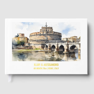 Real foil Castel Sant'Angelo Rome watercolor chic Guest Book