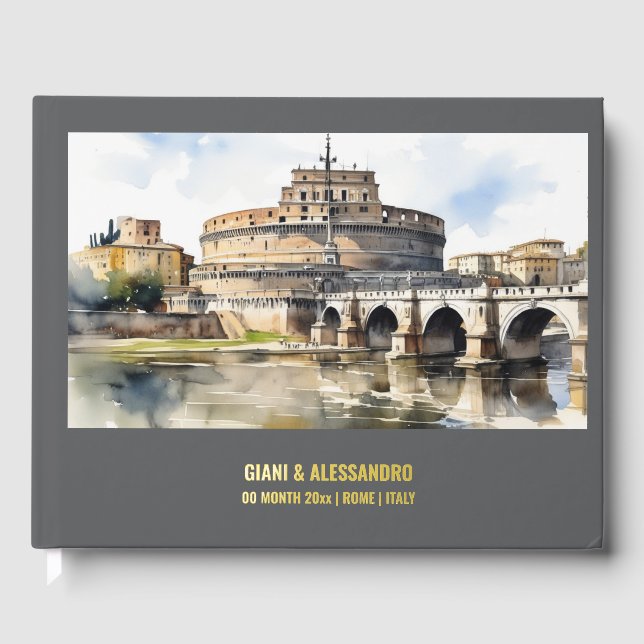Real foil Castel Sant'Angelo Rome watercolor chic Guest Book (Front)