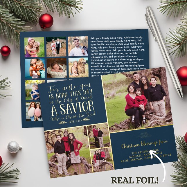 REAL Foil Christian Verse Blue Christmas Photo Foil Holiday Card (REAL Foil Christian Verse Blue Christmas Photo Foil Holiday Card)