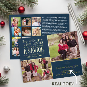 REAL Foil Christian Verse Blue Christmas Photo Holiday Card