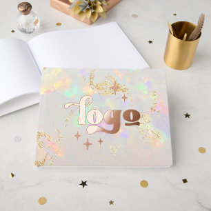 real foil company logo on opal background guest book