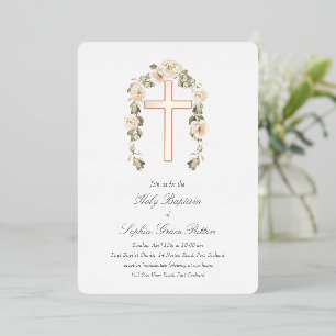 Real Foil Cross Baptism Invitation