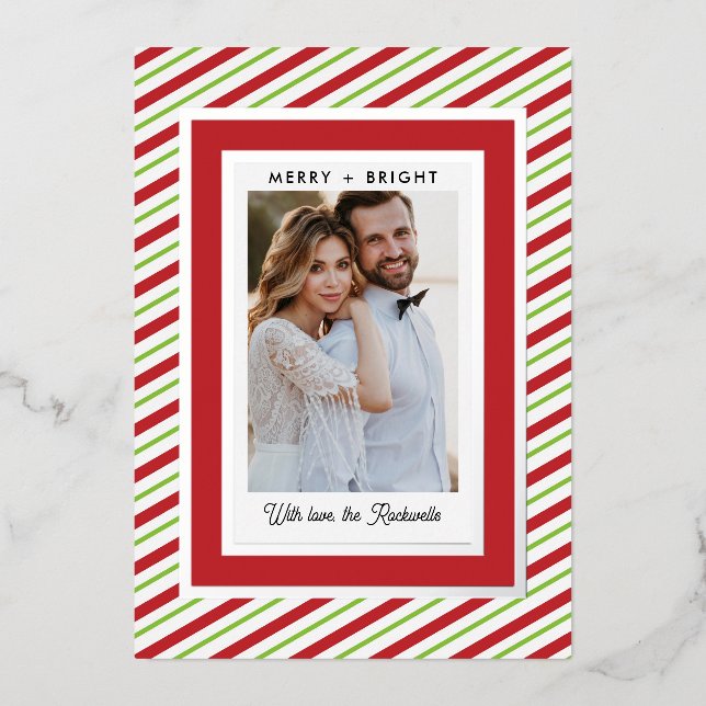 Real Foil Custom Text Christmas Holiday Photo Card (Front)