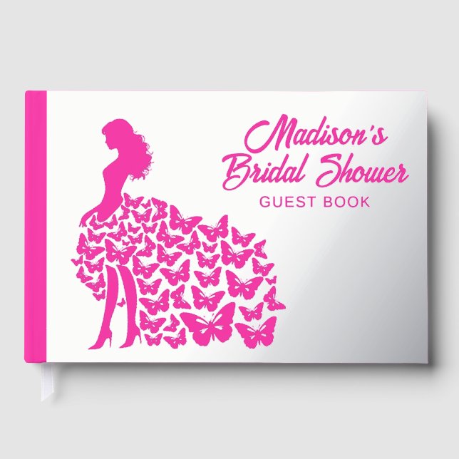 Real Foil Elegant Bride Bridal Shower Silver Pink Guest Book (Front)