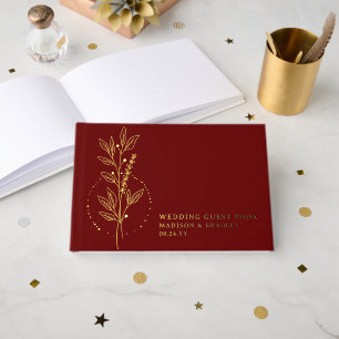 Real Foil Elegant Burgundy Boho Floral Wedding Guest Book