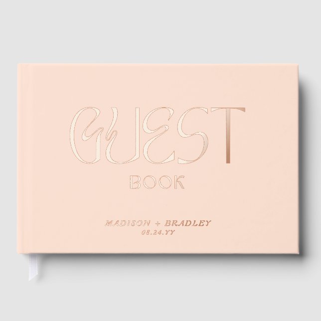 Real Foil Elegant Cream Calligraphy Script Wedding Guest Book (Front)