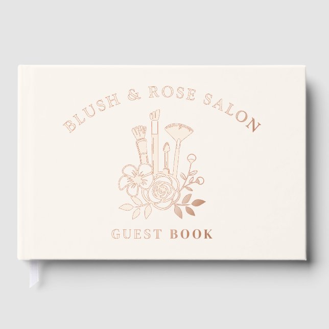 Real Foil Elegant Floral Black Makeup Business Guest Book (Front)
