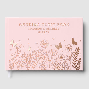 Real Foil Elegant Floral Pink Wedding Guest Book