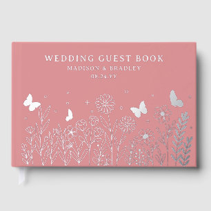 Real Foil Elegant Floral Pink Wedding Guest Book