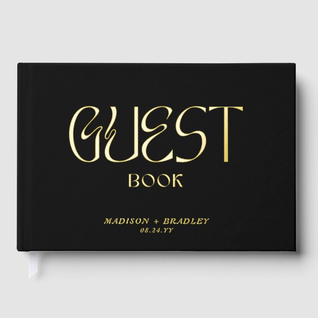 Real Foil Elegant Gold Calligraphy Script Wedding Guest Book (Front)