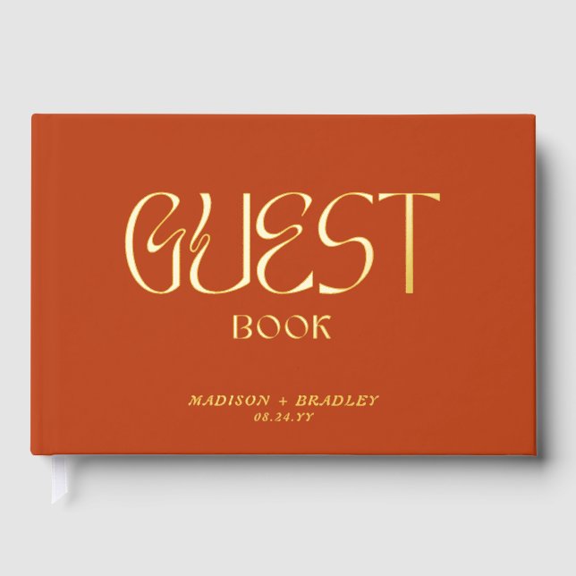 Real Foil Elegant Gold Calligraphy Script Wedding Guest Book (Front)