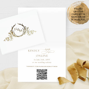 Real Foil Elegant Monogram QR code RSVP Online Foil Card