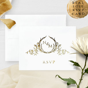 Real Foil Elegant Monogram with /without RSVP Foil Card