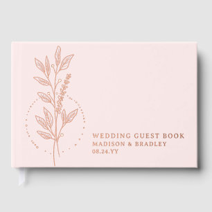 Real Foil Elegant Pink Boho Floral Wedding Guest Book