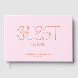 Real Foil Elegant Pink Calligraphy Script Wedding Guest Book