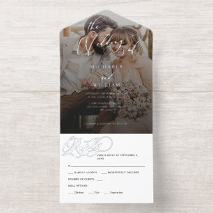 *REAL FOIL* Elegant Script Photo Wedding All In One Invitation