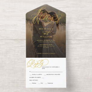 *REAL FOIL* Elegant Script Photo Wedding All In One Invitation